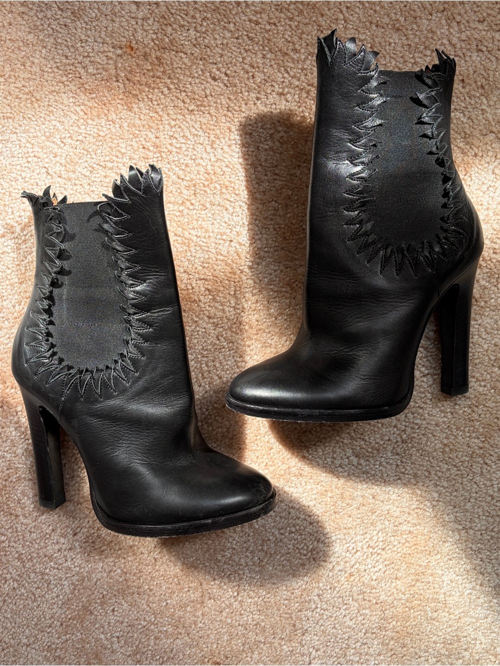 ALAÏA Paris italian black leather flame edge stiletto boots avant garde